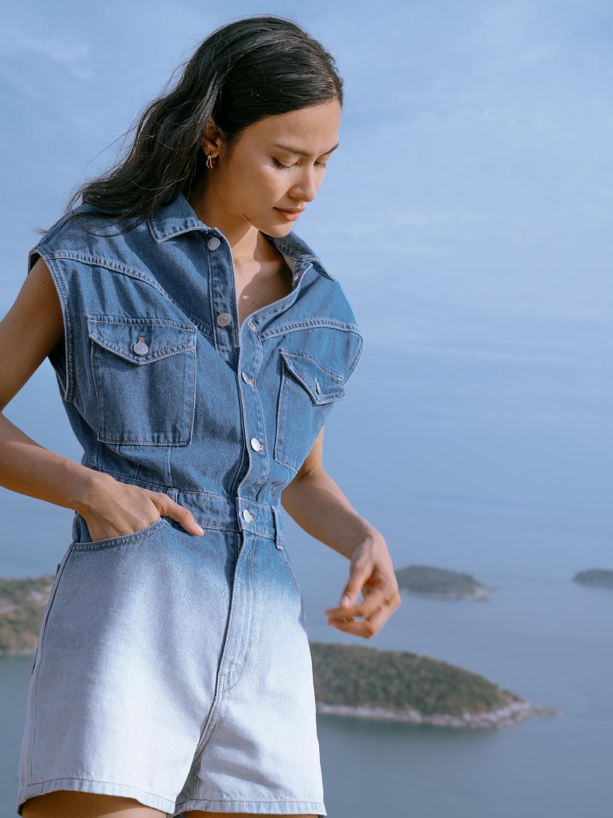 Sustainable Gradient Denim Romper - Blue
