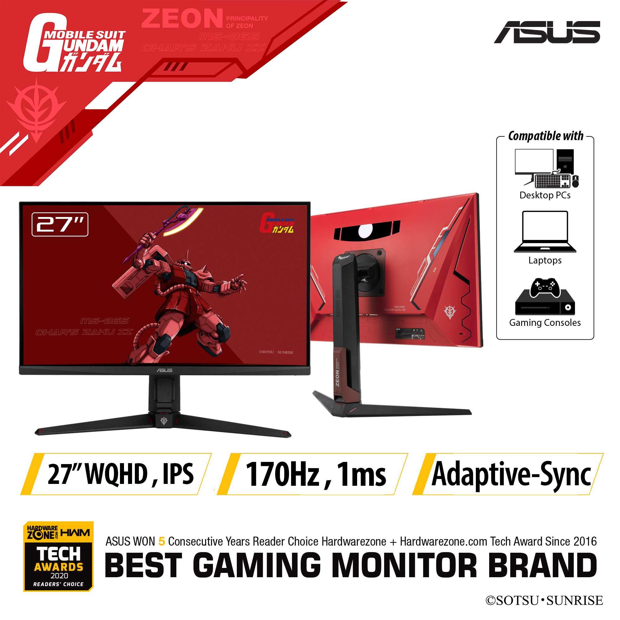 ASUS TUF Gaming VG27AQGL1A ZAKU II GUNDAM EDITION Monitor 27 inch WQHD (2560x1440), IPS,170Hz ELMB SYNC, Adaptive-sync, G-Sync compatible