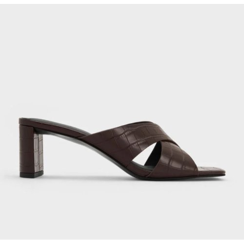 Georgina Croc-Effect Crossover-Strap Blade-Heel Mules - Animal Print Brown