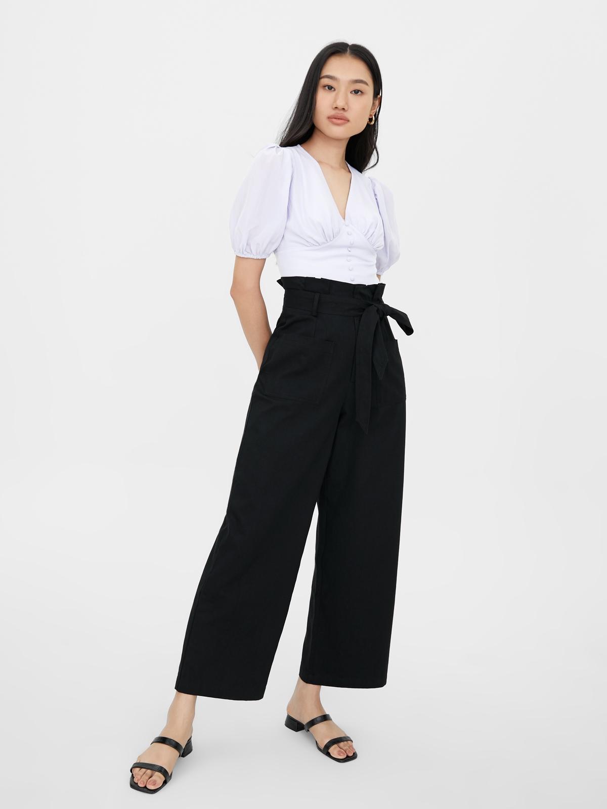 Paper Bag Wide Leg Pants - Black