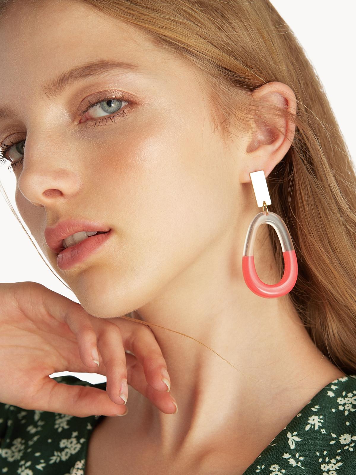 Two Tone Oval Drop Earrings - Orange