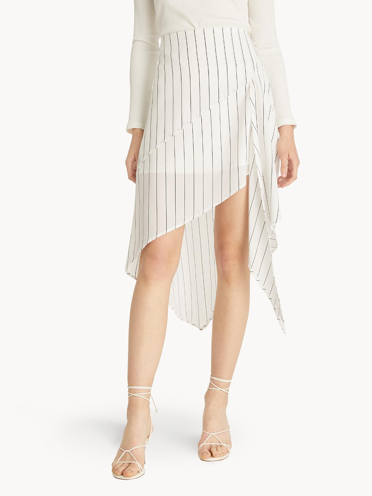 Stripe Asymmetric Skirt - White