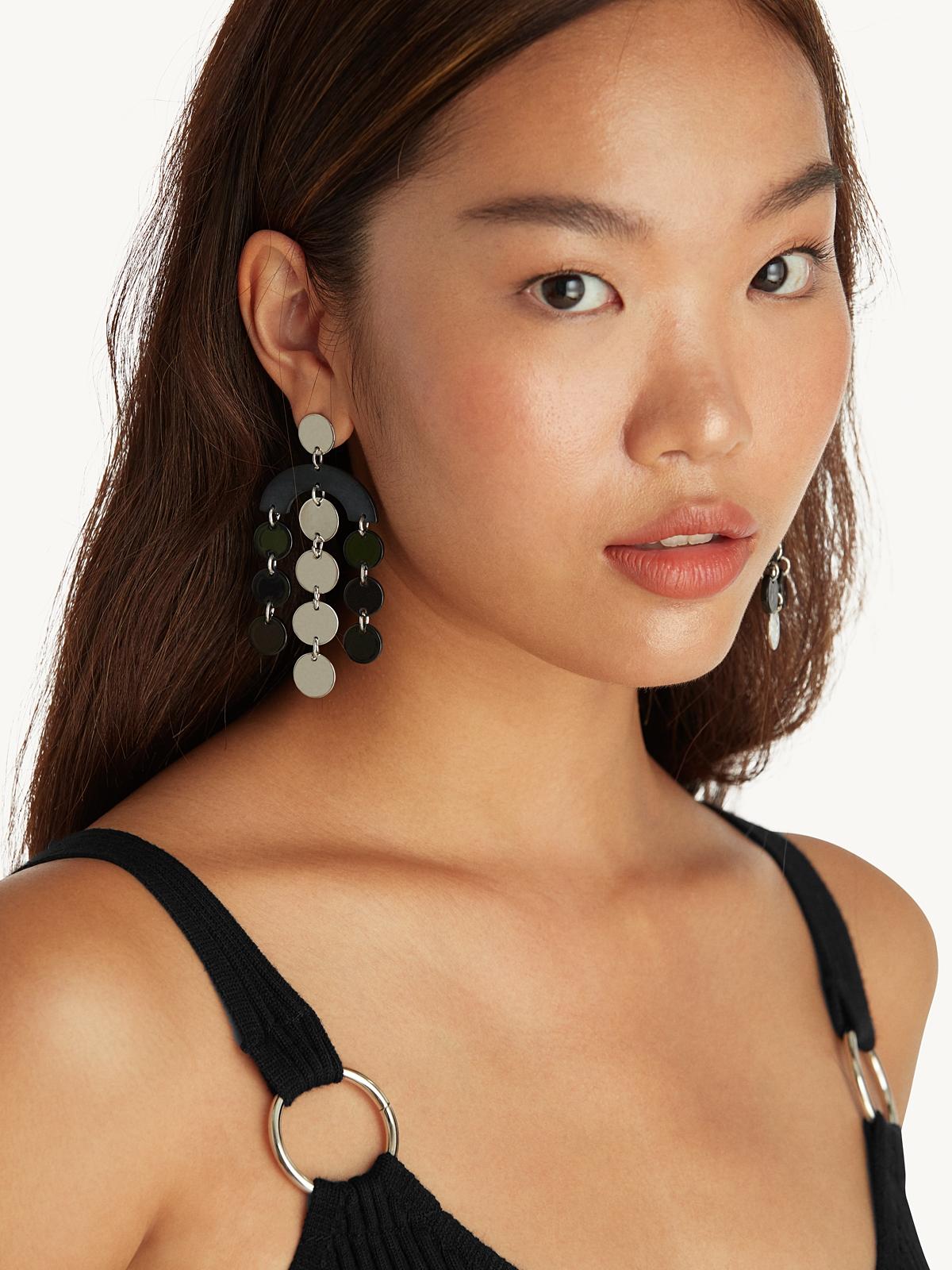 Two-Toned Disc Drop Earrings - Black