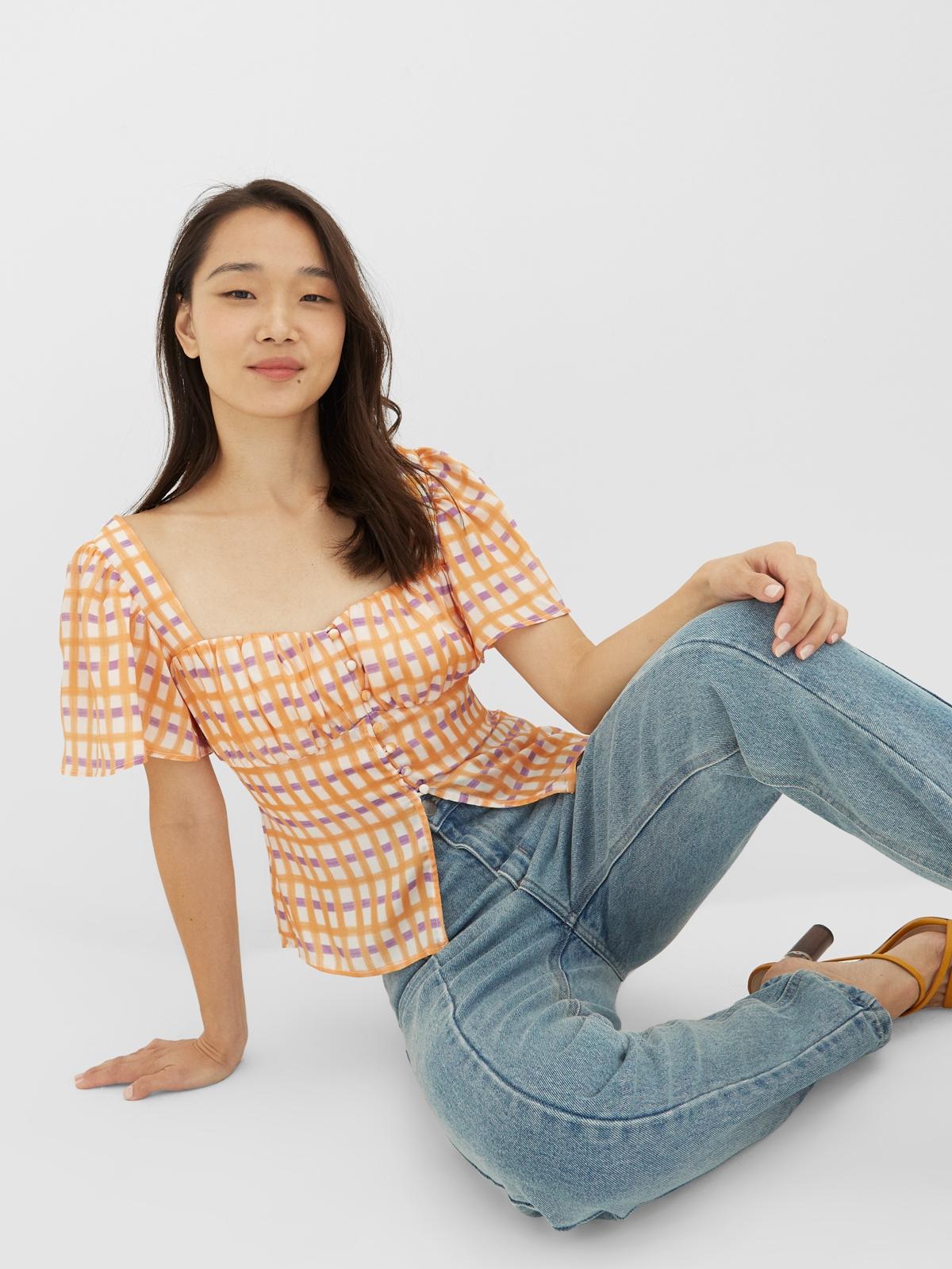 Checkered Button Up Blouse - Yellow
