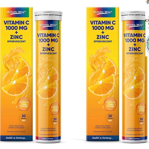 Holistic Way [Bundle of 2] Holistic Way Vitamin C 1000 mg + Zinc Effervescent — Halal and Vegetarian (20s)