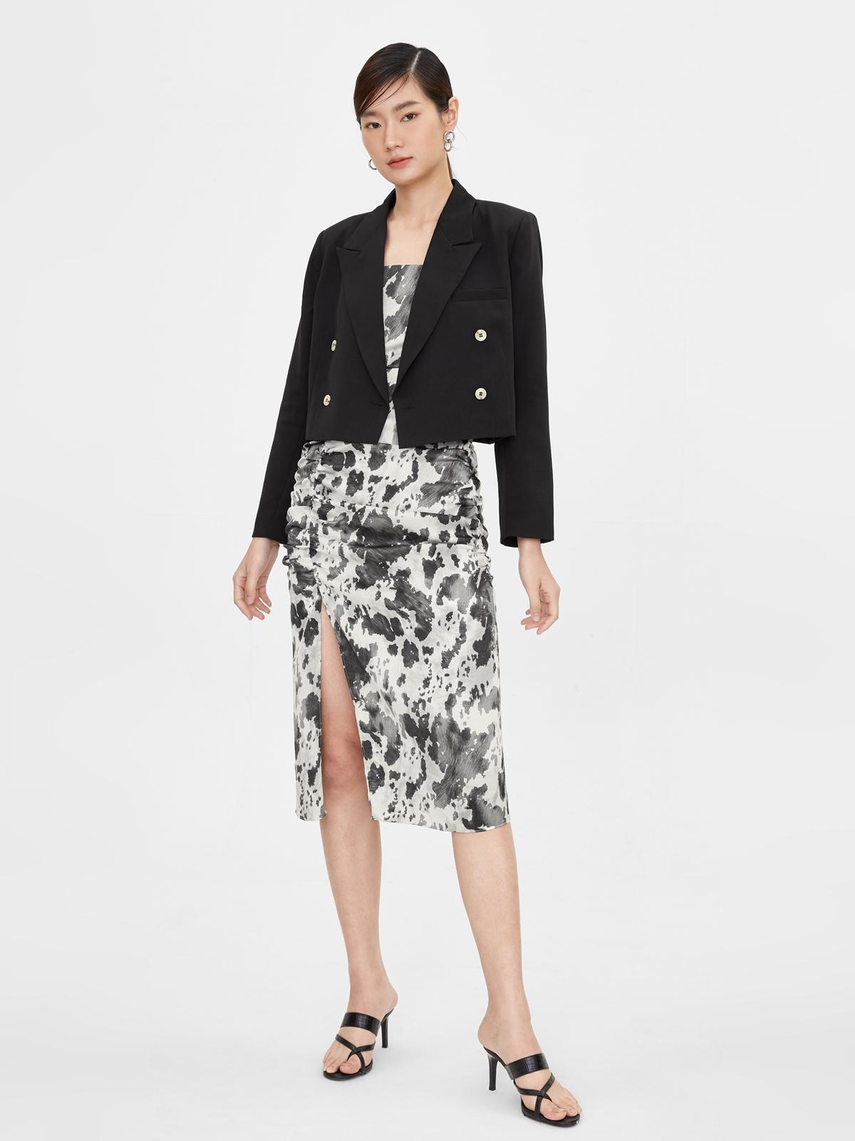 Paint Splash Side Slit Dress - Black