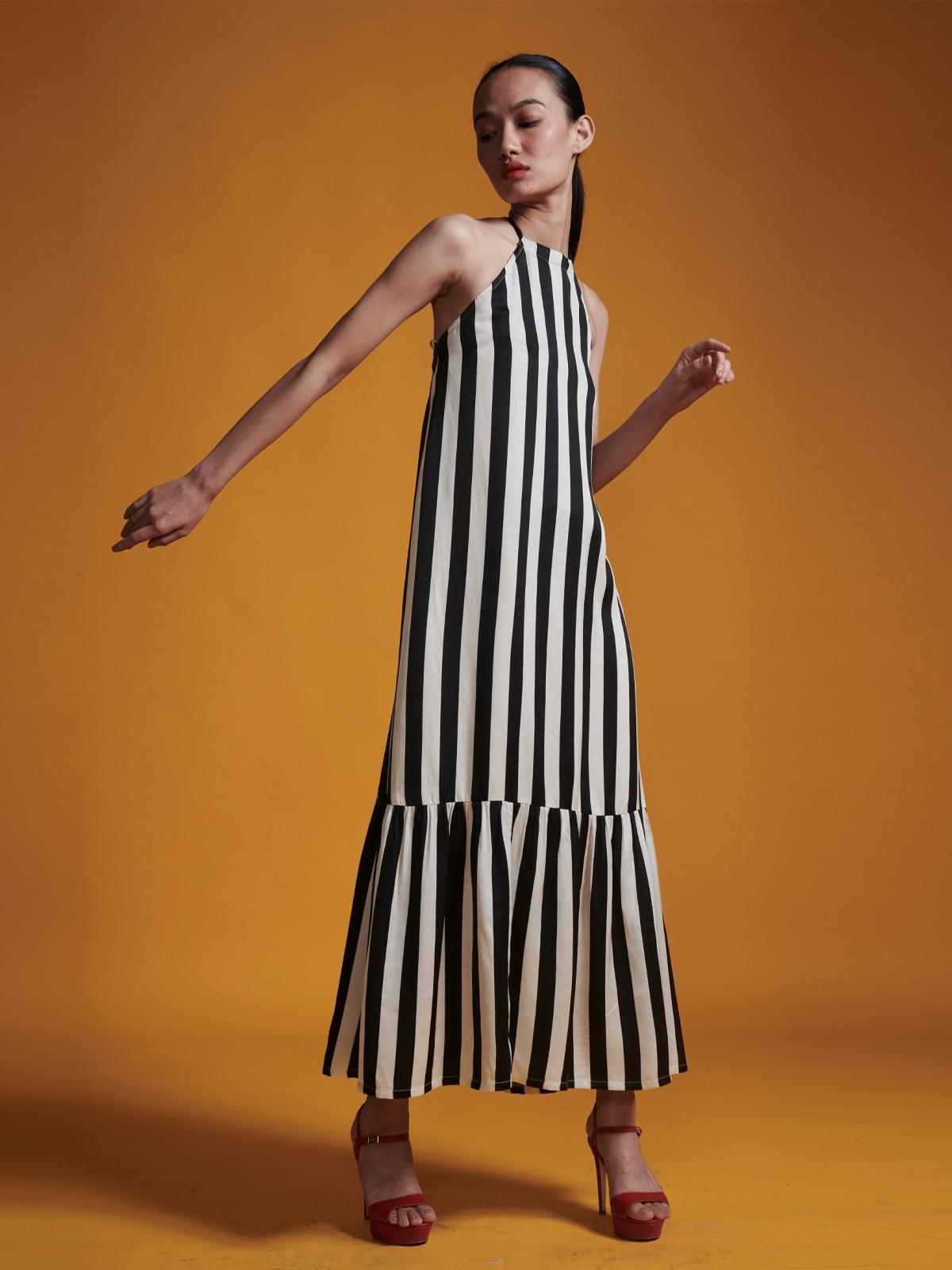 Stripe Halter Dress - Black / White