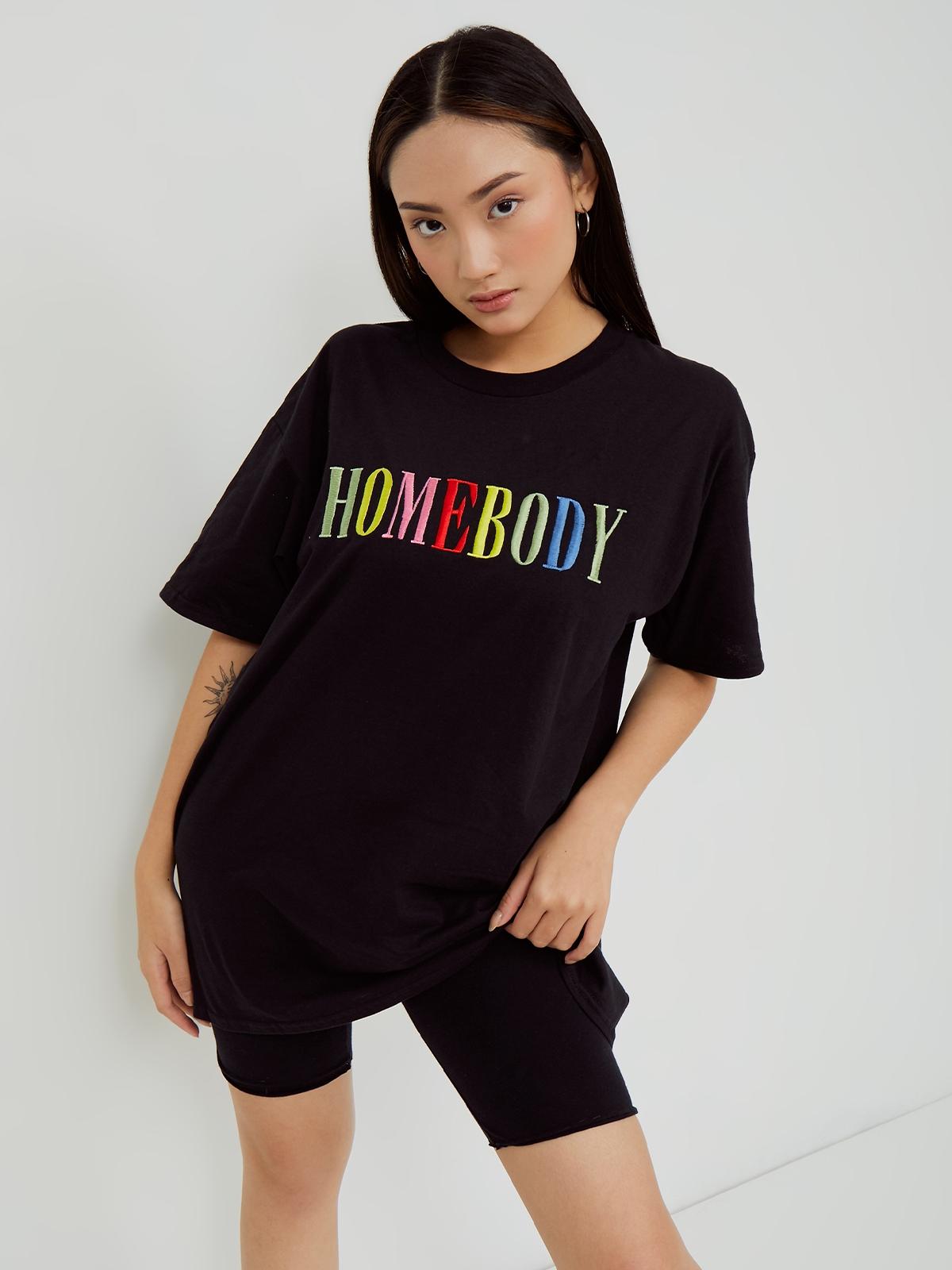 Homebody Embroidery Shirt - Black