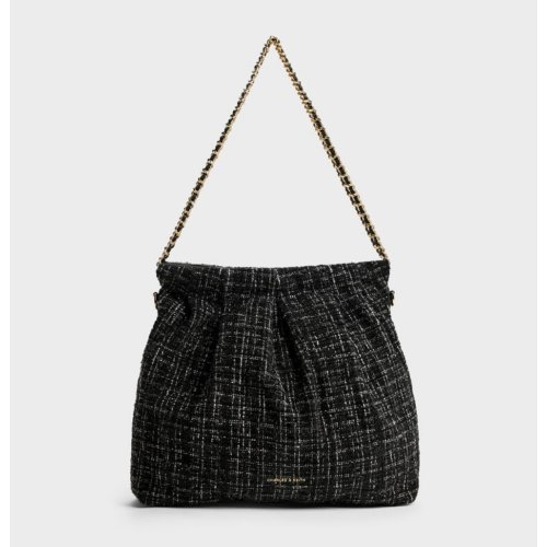 Duo Tweed Chain-Handle Hobo Bag - Black Tweed 