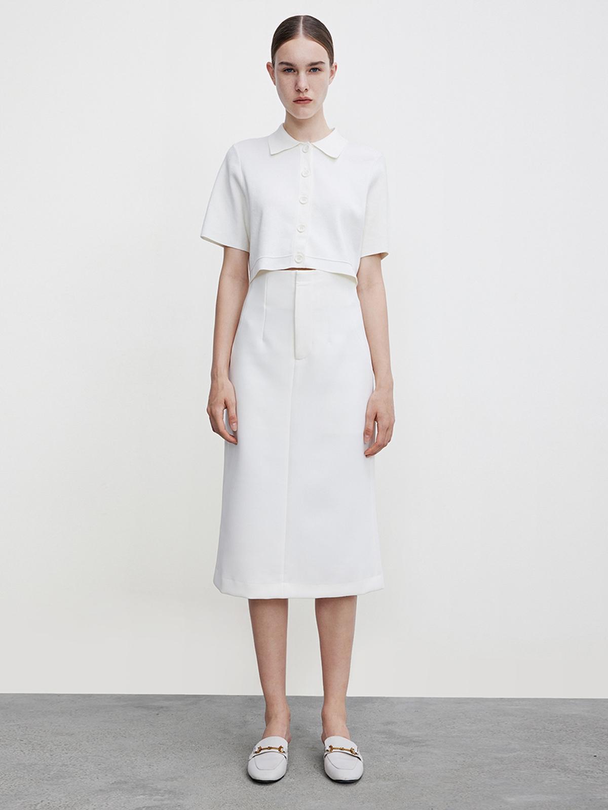 Midi Pencil Skirt - White