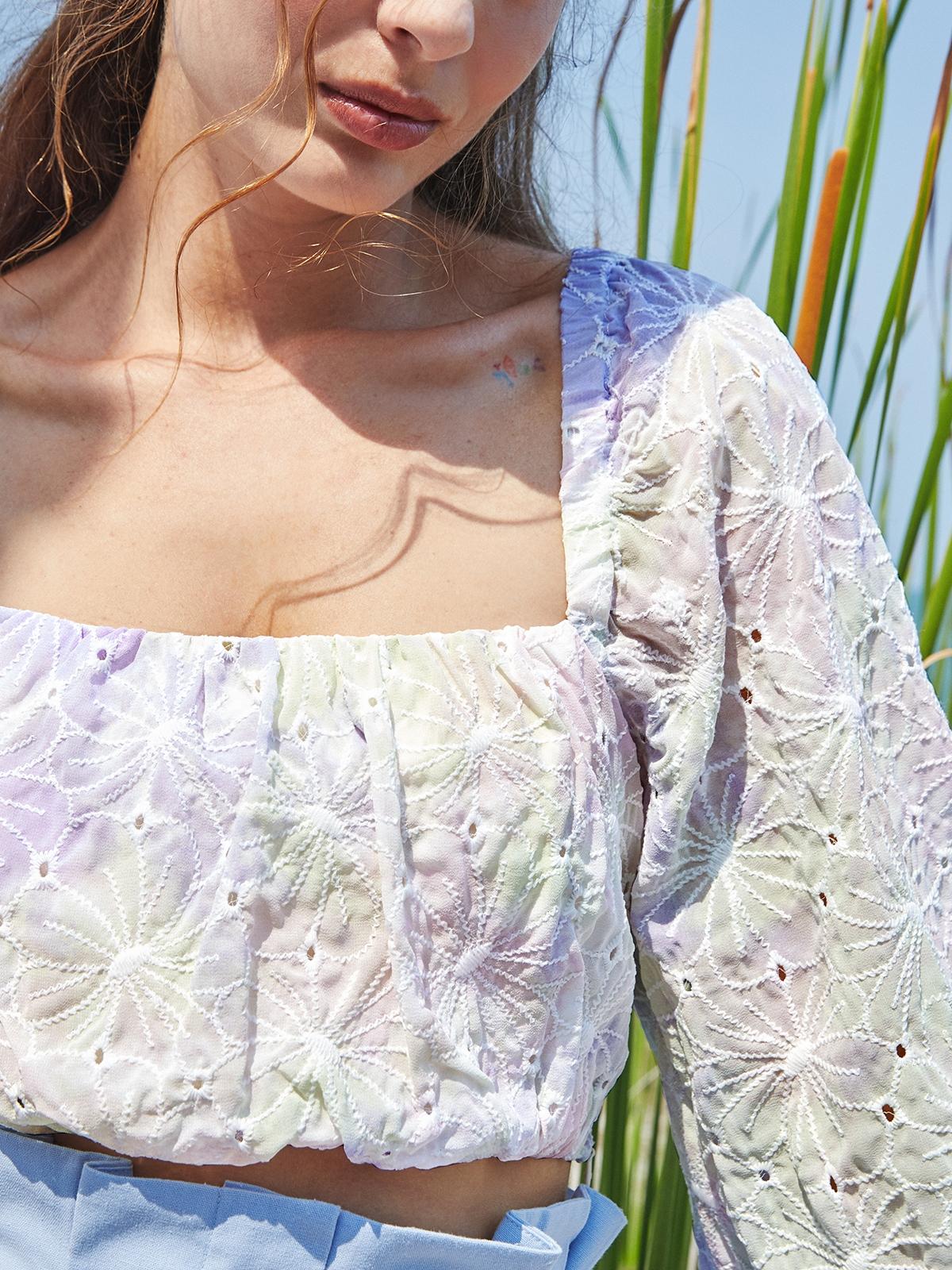 Eyelet Tie-Dye Pattern Blouse - Lilac