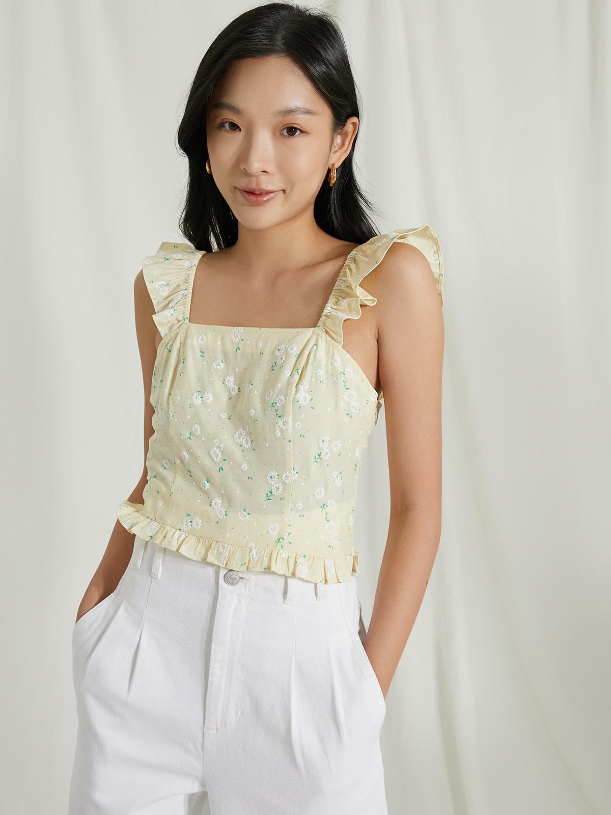 Floral Print Crop Top - Yellow