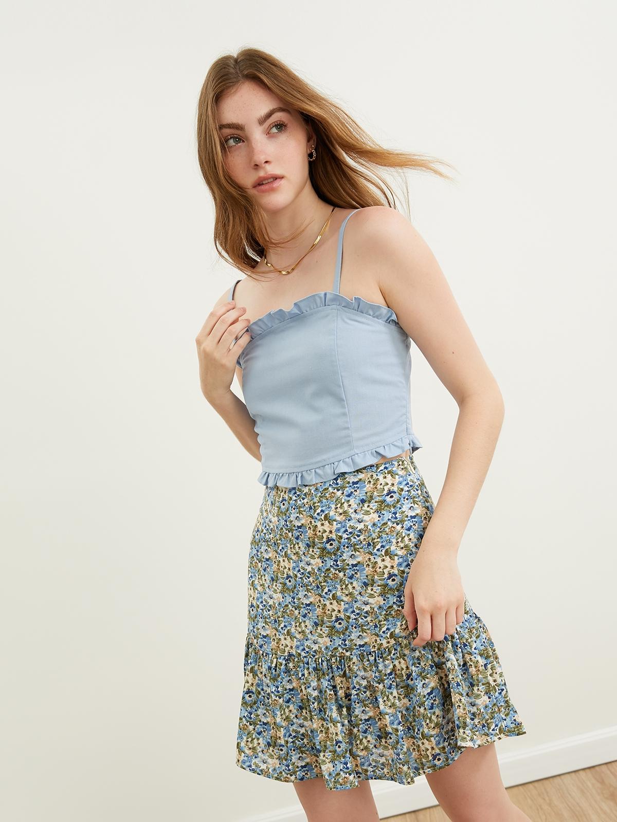 Shirred Front Cami - Blue