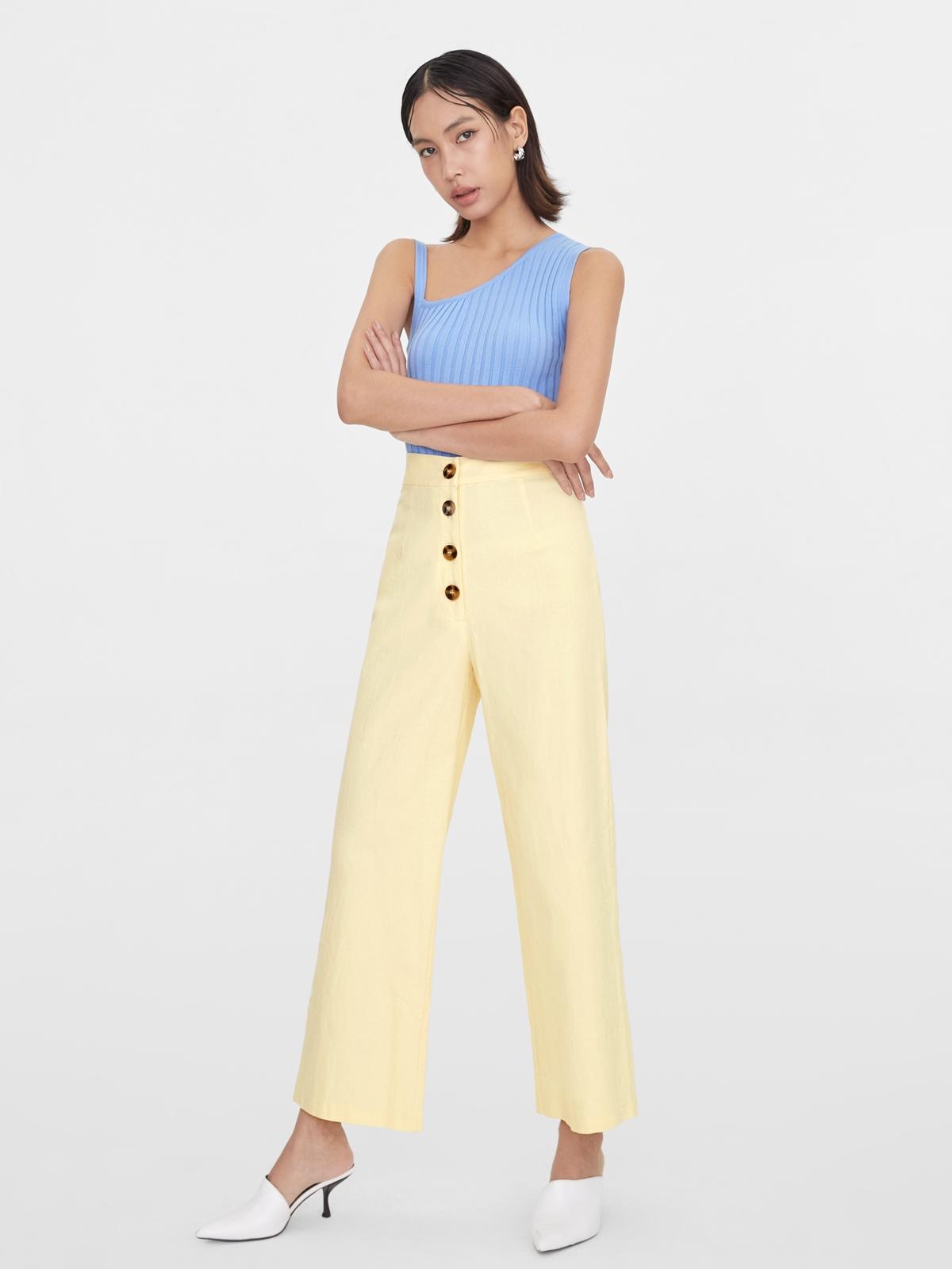 Front Button Wide Leg Pants - Beige