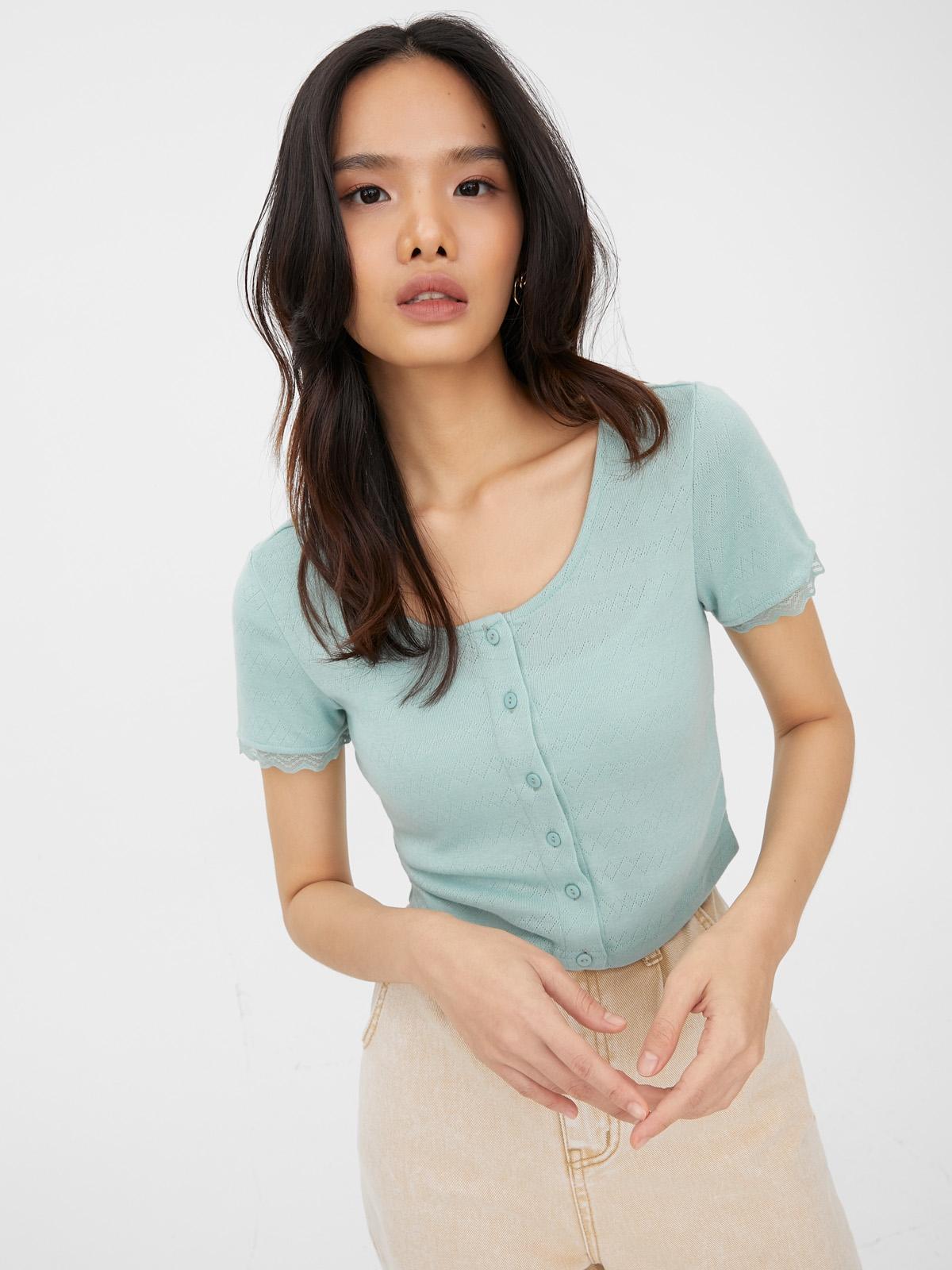 Lace Hem Cropped Cardigan - Mint