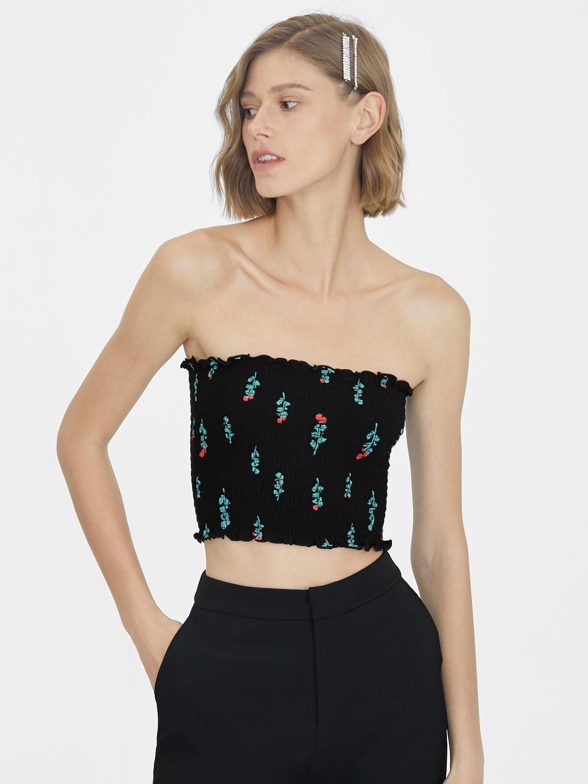 Floral Smock Bustier - Black