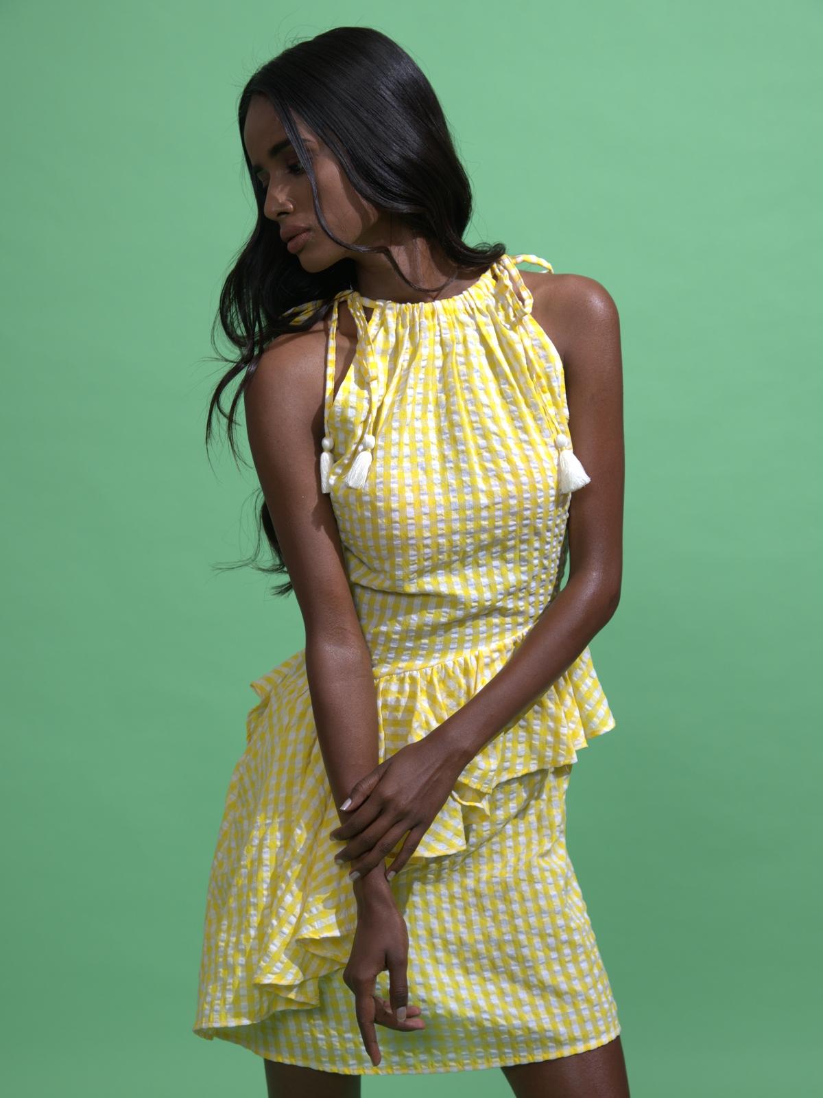 Asymmetric Frill Mini Dress - Yellow