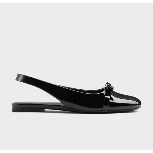  Dorian Patent Bow Slingback Flats - Black Patent
