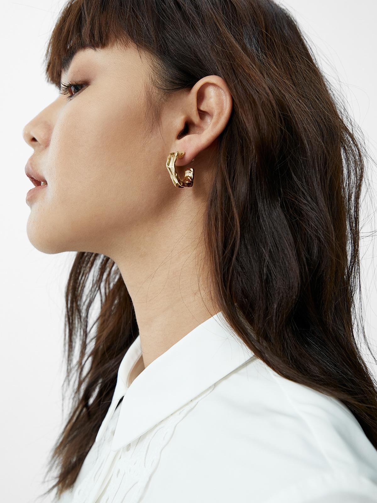Mini Hoop Textured Earrings - Gold