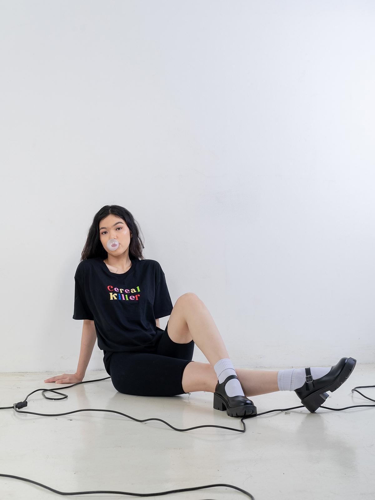 Cereal Killer Embroidery Oversized Tee - Black Cereal Killer Embroidery Oversized Tee - Black