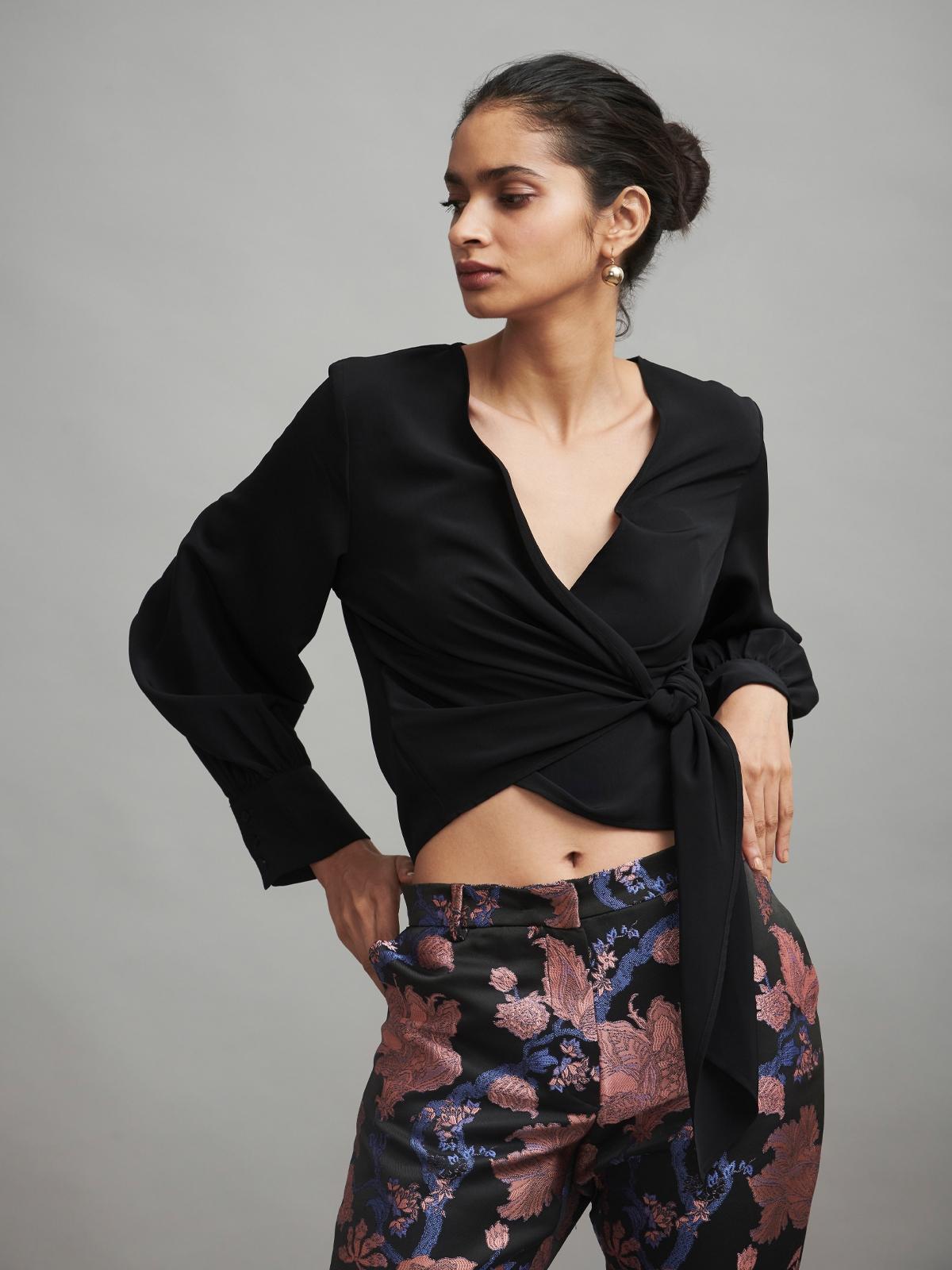 Wrap Tie Top - Black