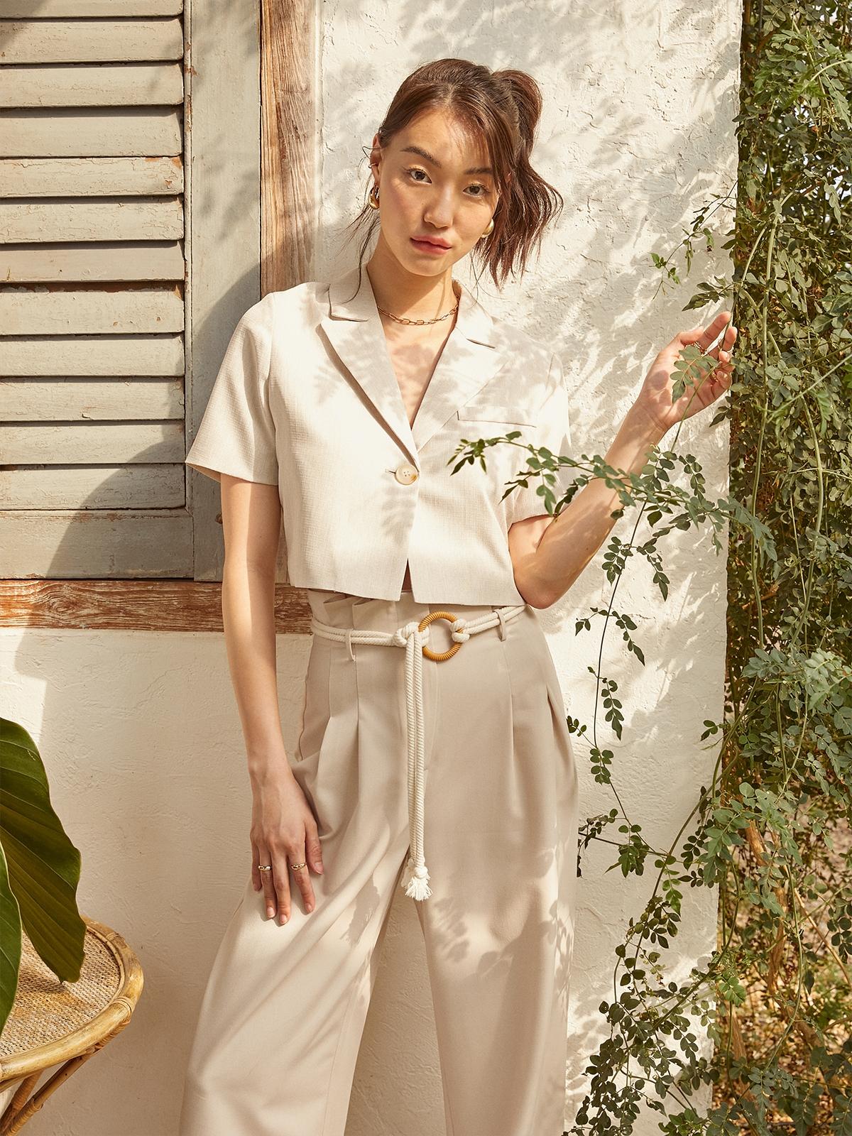 Rope Weave Belt Paper Bag - Cream