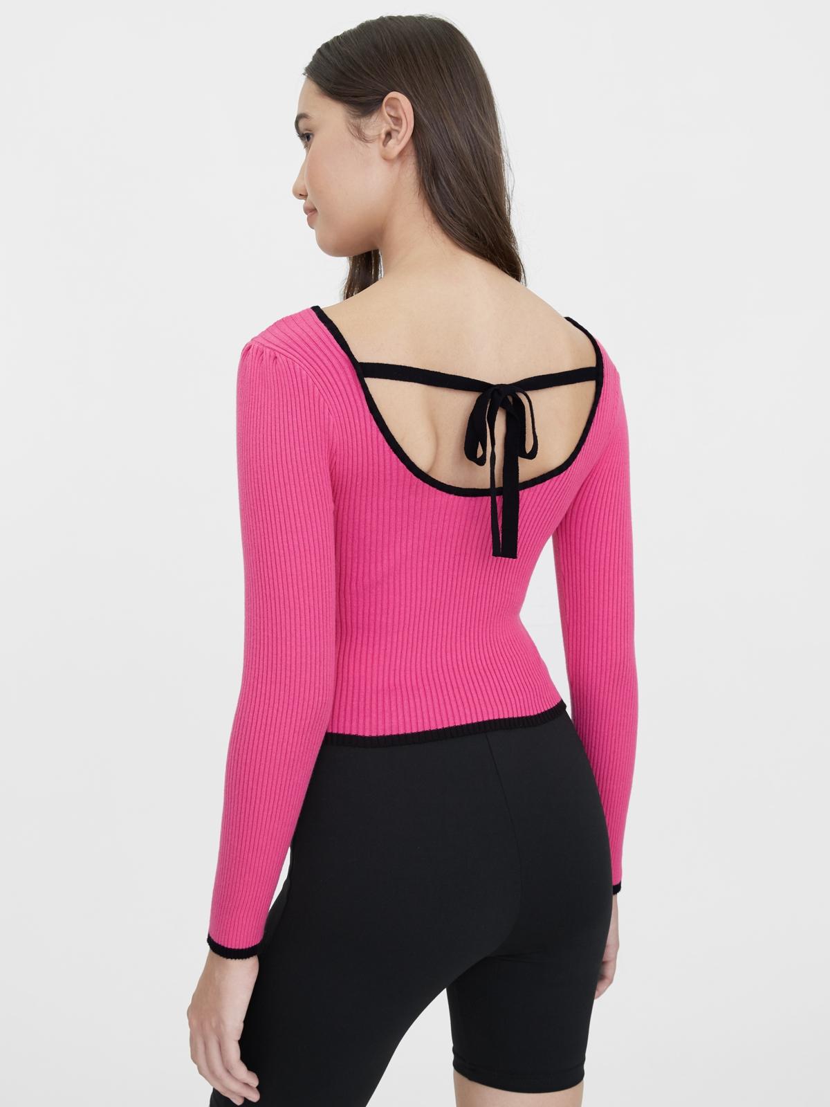 Tie Open Back Ribbed Top - Pink