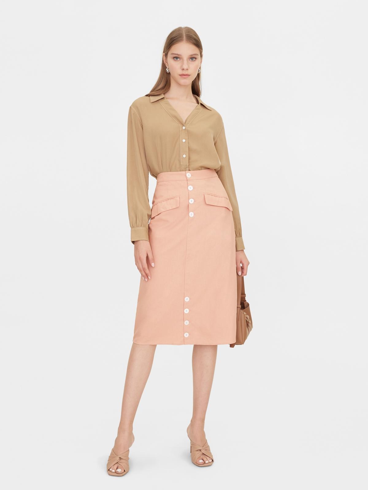 Side Pockets Button Up Skirt - Orange