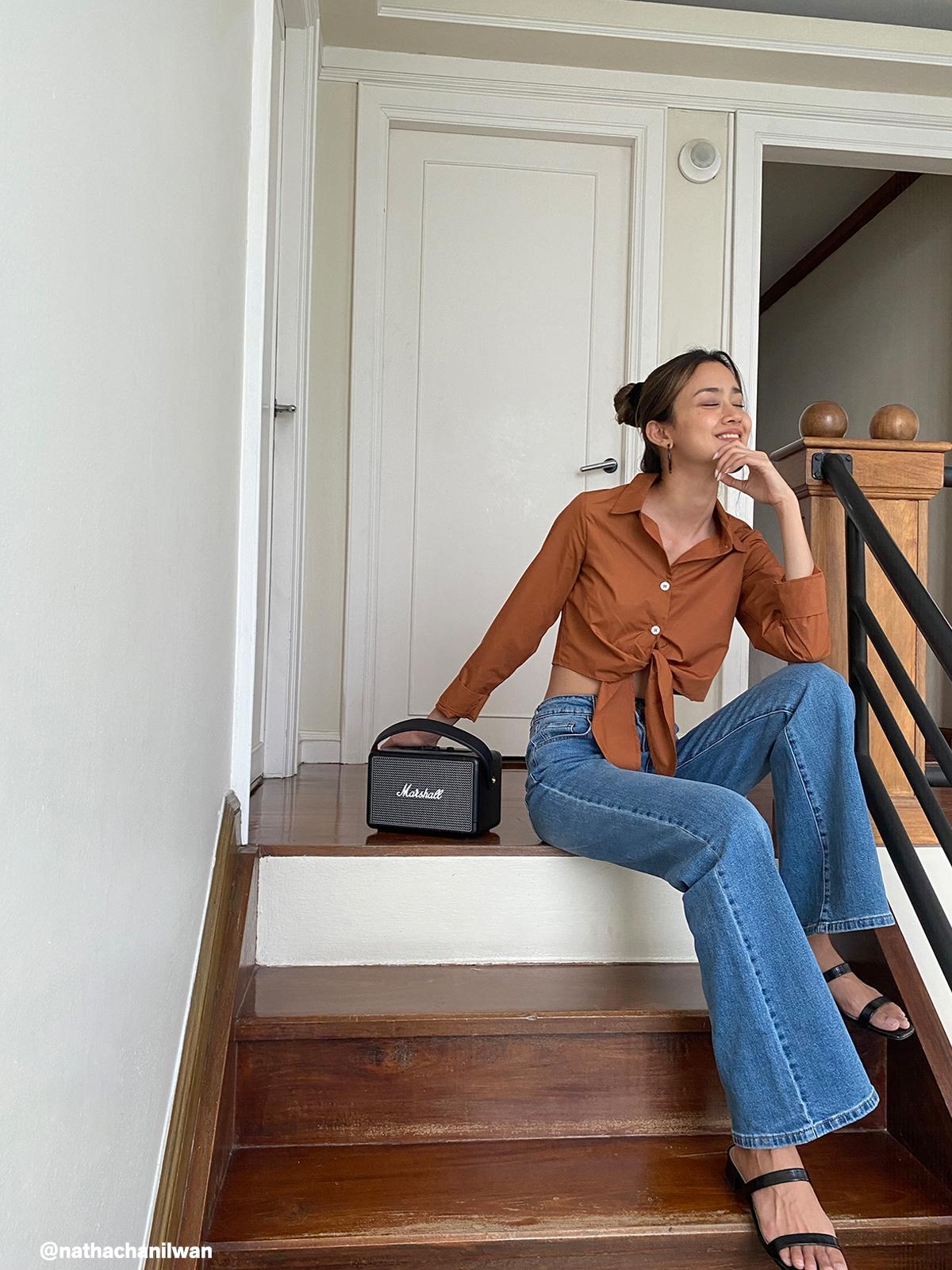 Knotted Front Button Shirt - Caramel