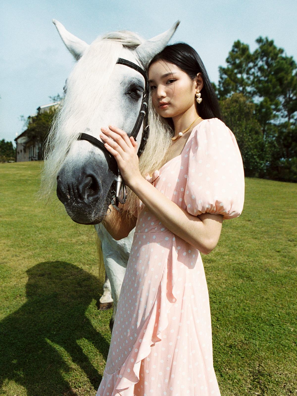 Polka Dot Midi Dress - Pink