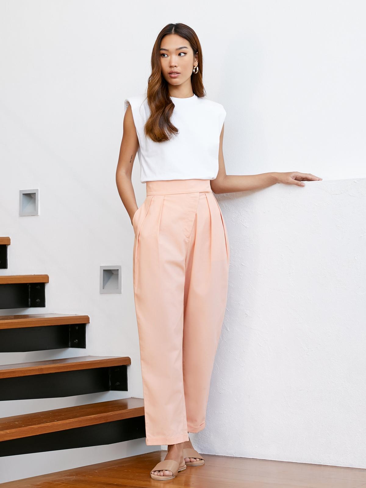 Foldover Style High Waist Pants - Pink