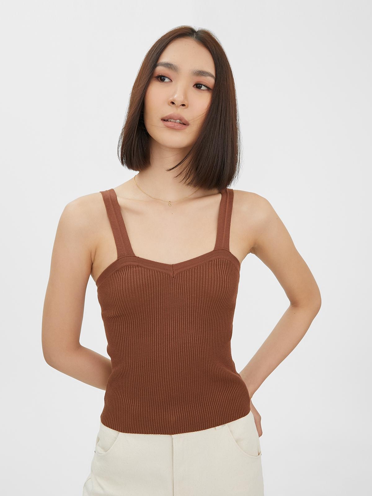 Square Neck Sleeveless Top - Brown