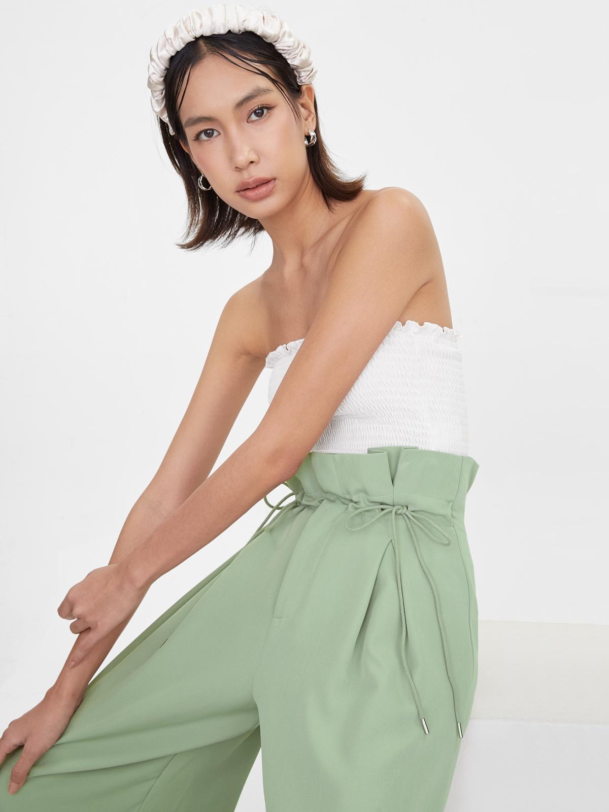 Pleated Paper Bag Pants - Green