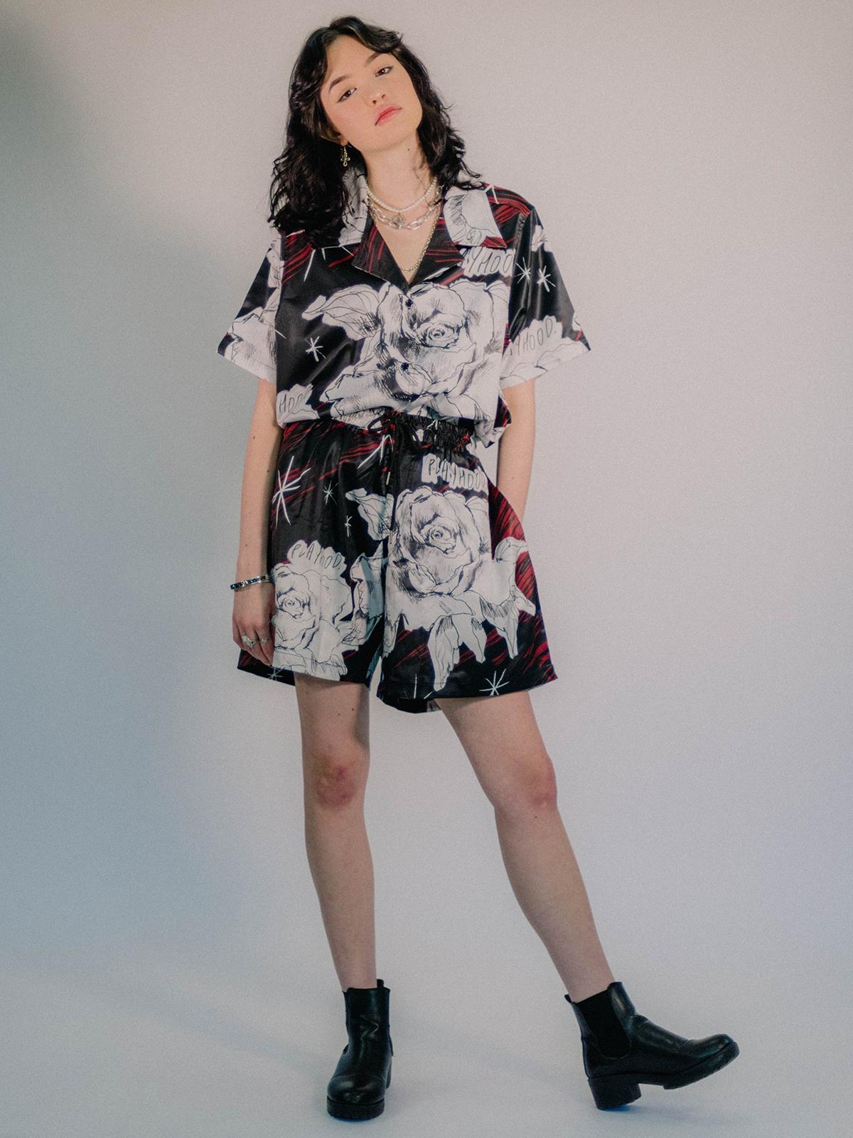 Rose Sketch Shorts - Red