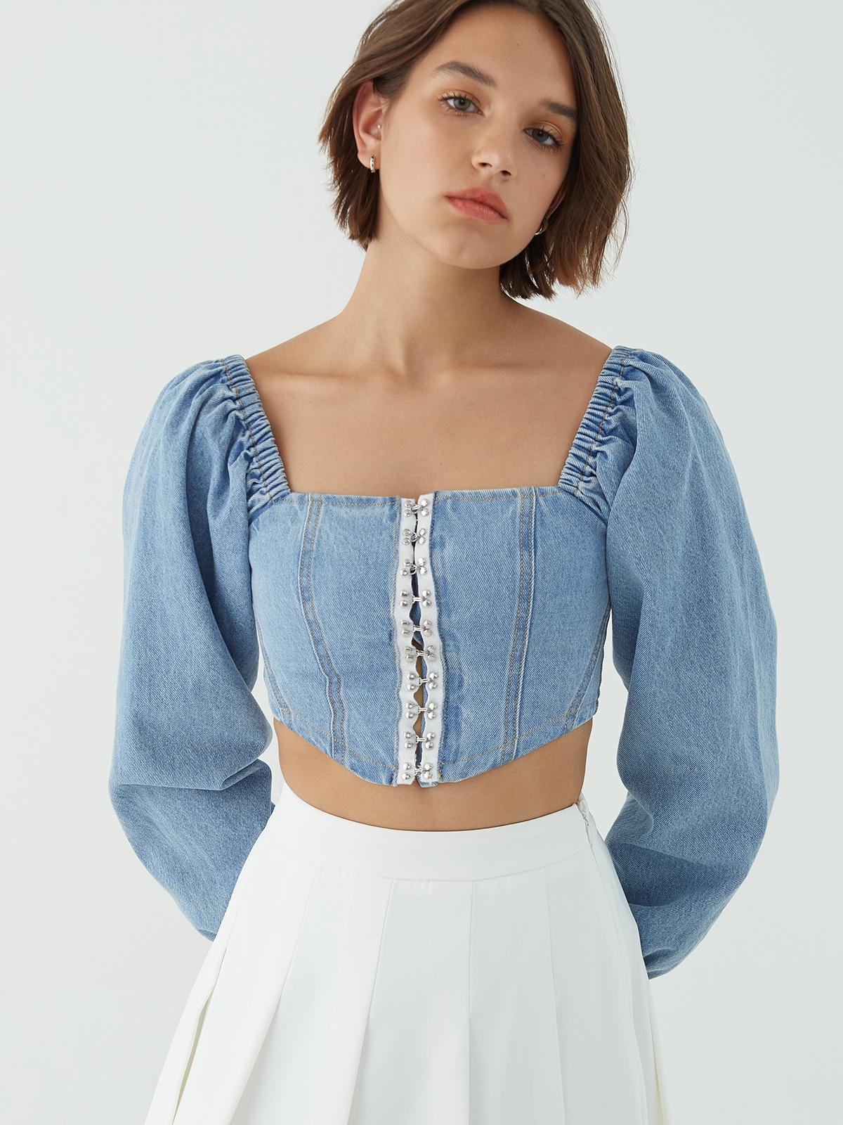 Sustainable Corset Style Crop Top - Blue
