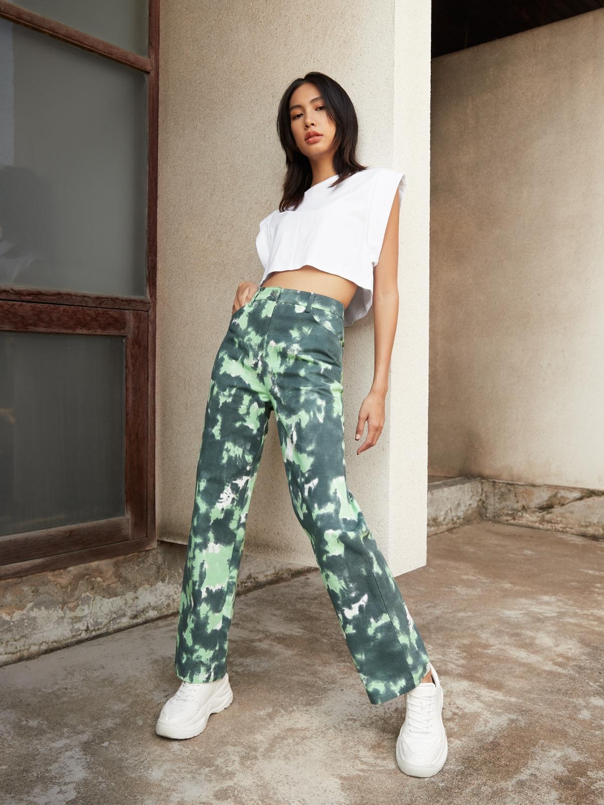 Tie Dye High Waist Pants - Green