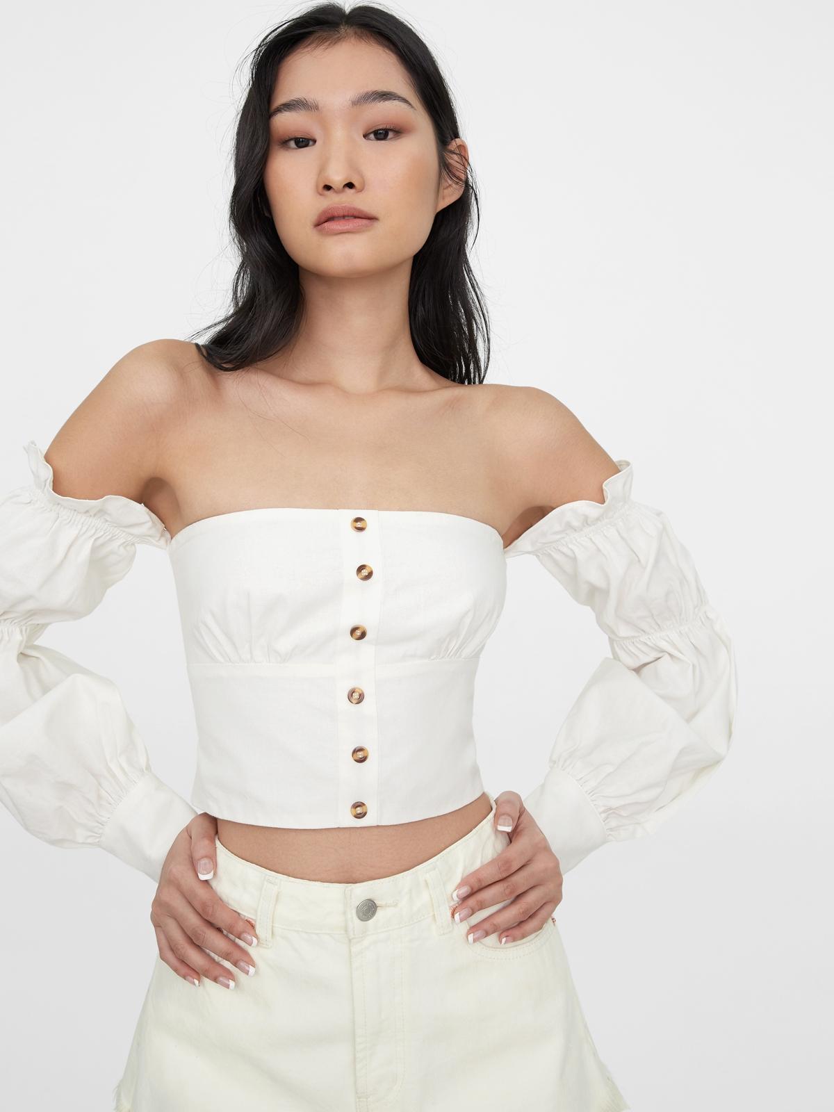 Off Shoulder Ruffled Sleeves Top - White