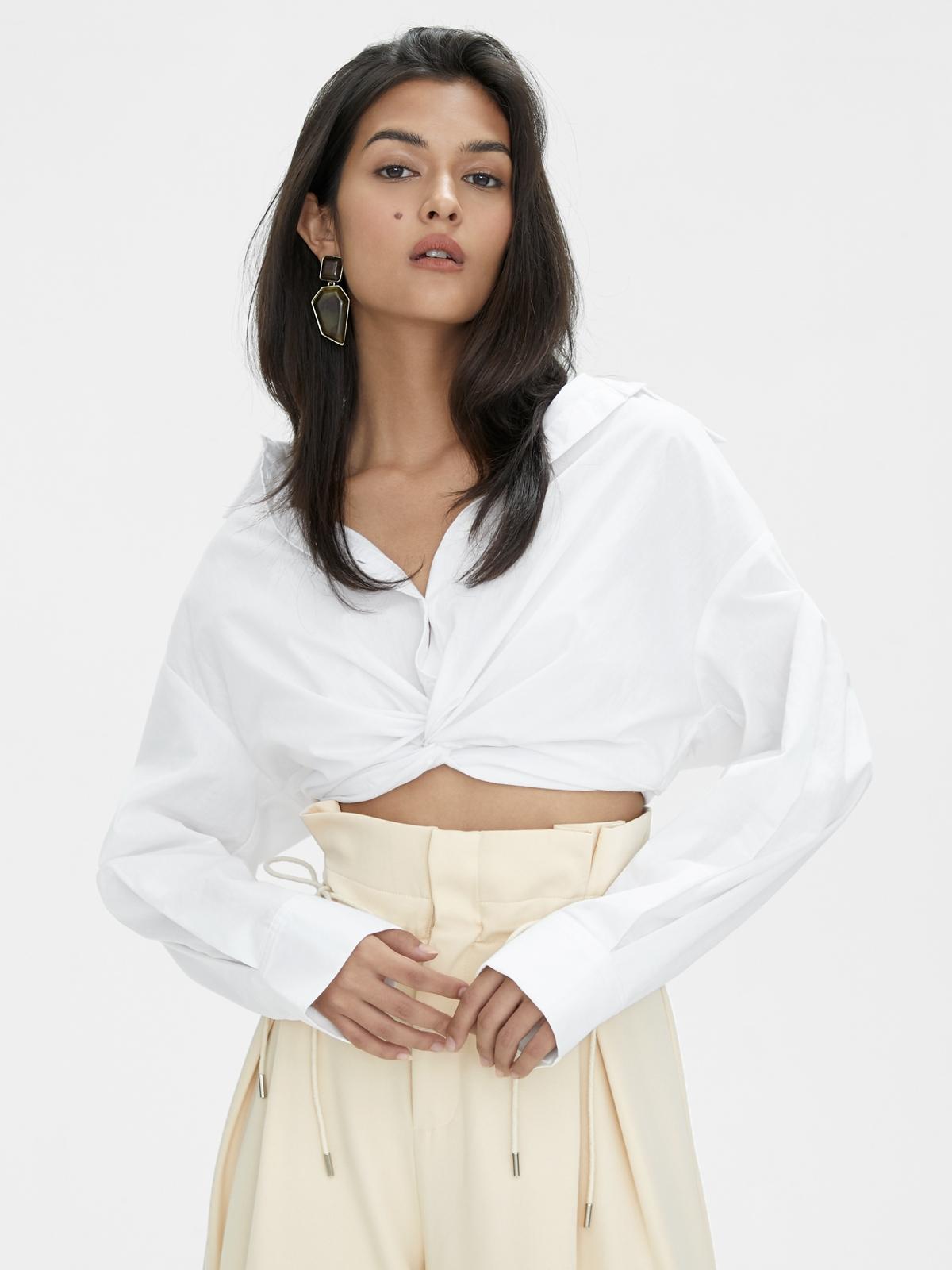 Long Sleeve Twisted Detail Shirt - White