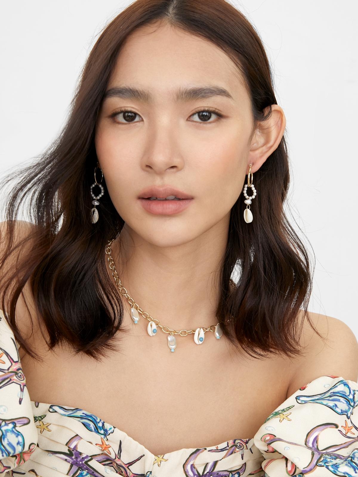 Sustainable Shell Necklace & Earrings Set - Gold