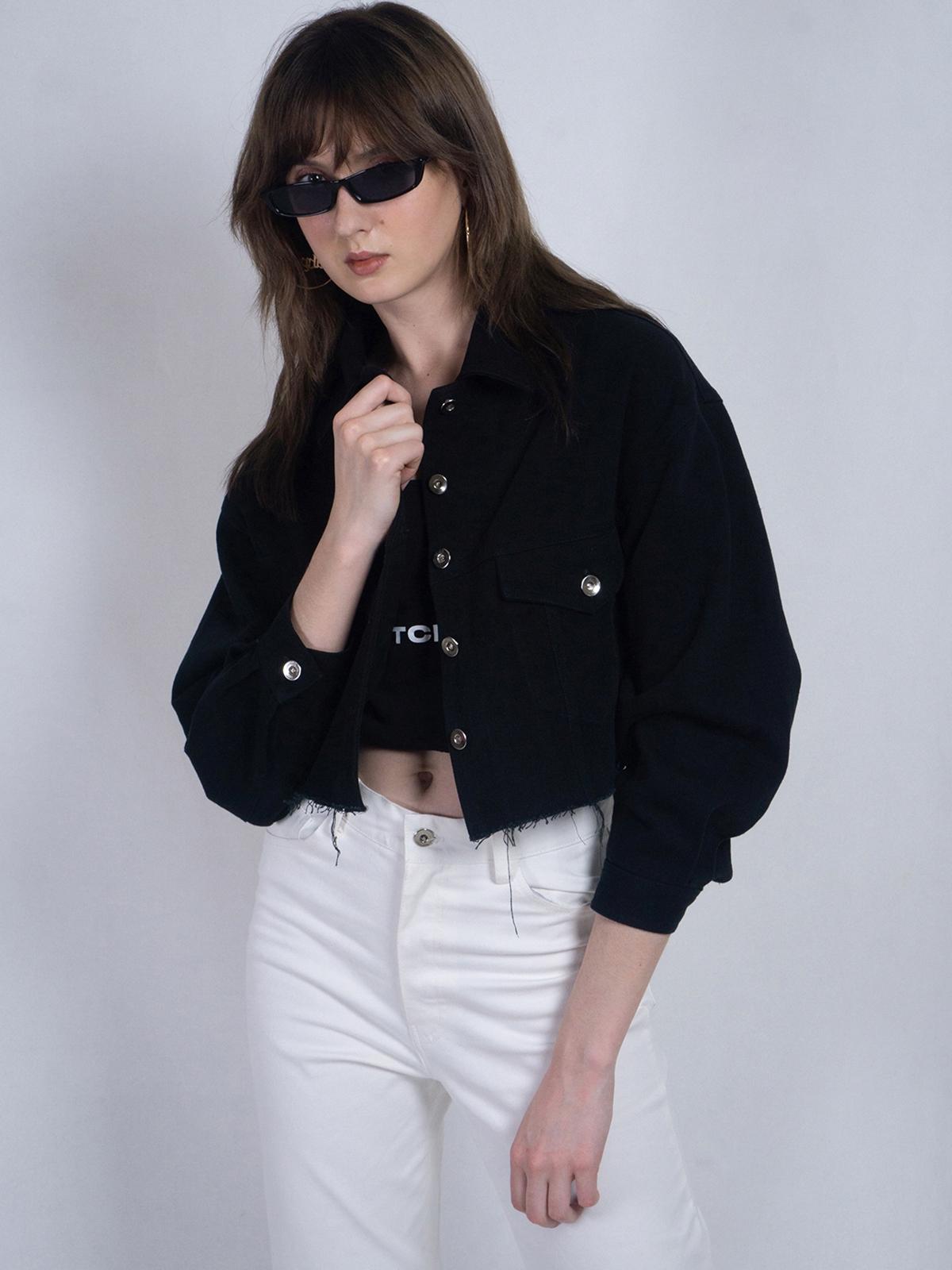 Ocwa Fearless Female Black Crop Denim Jacket - Black