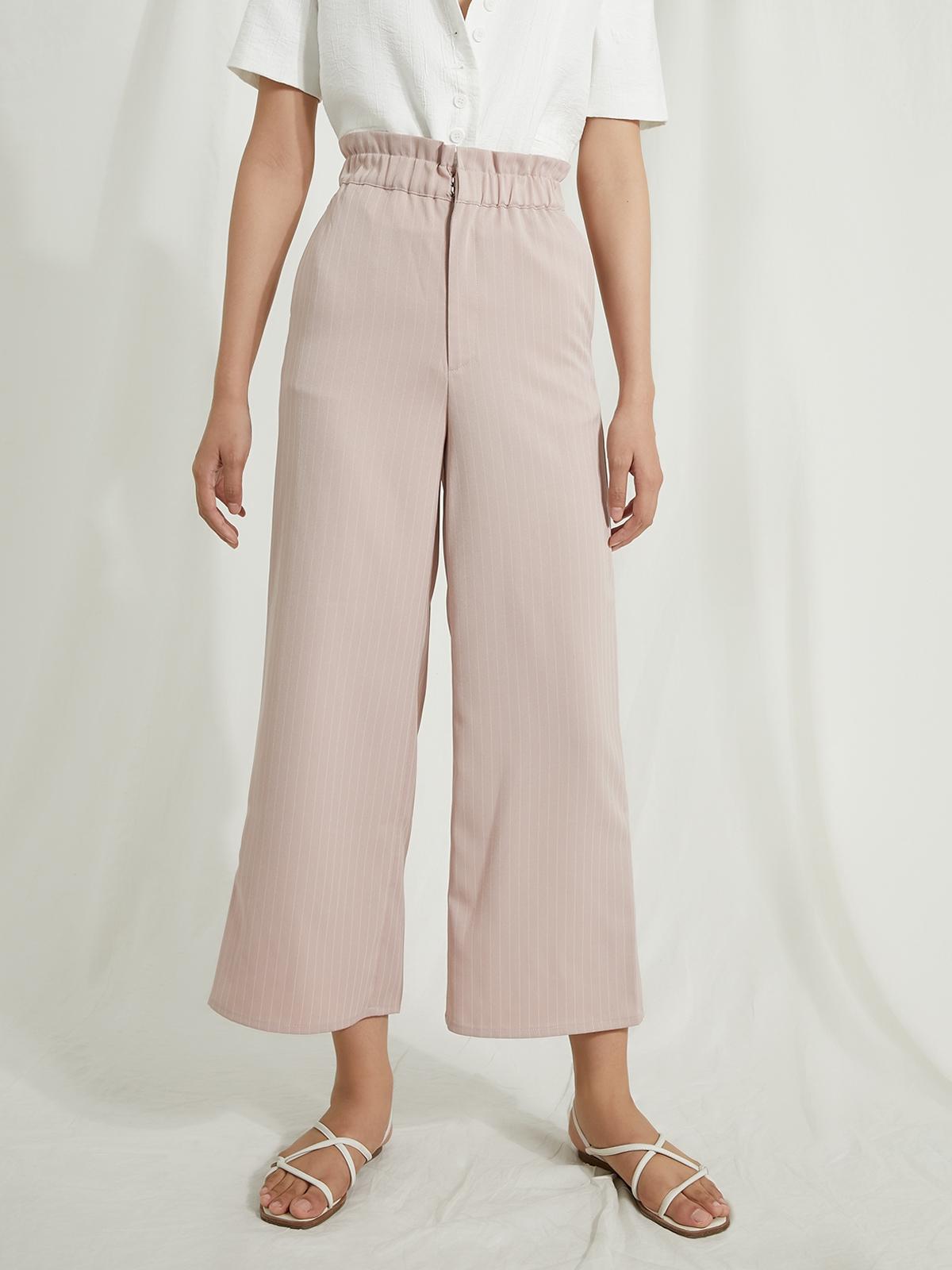 Elastic Waistband Wide Pants - Pink