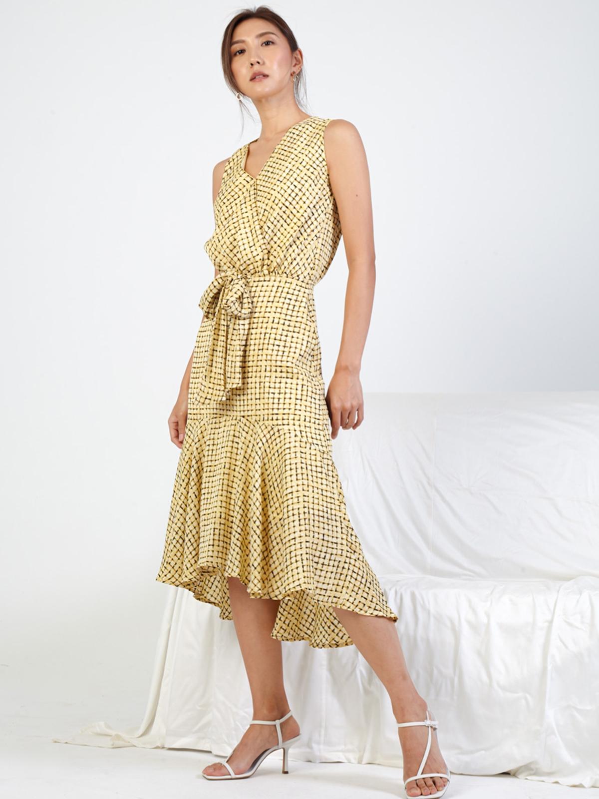 Deep V-Neck Dress - Yellow