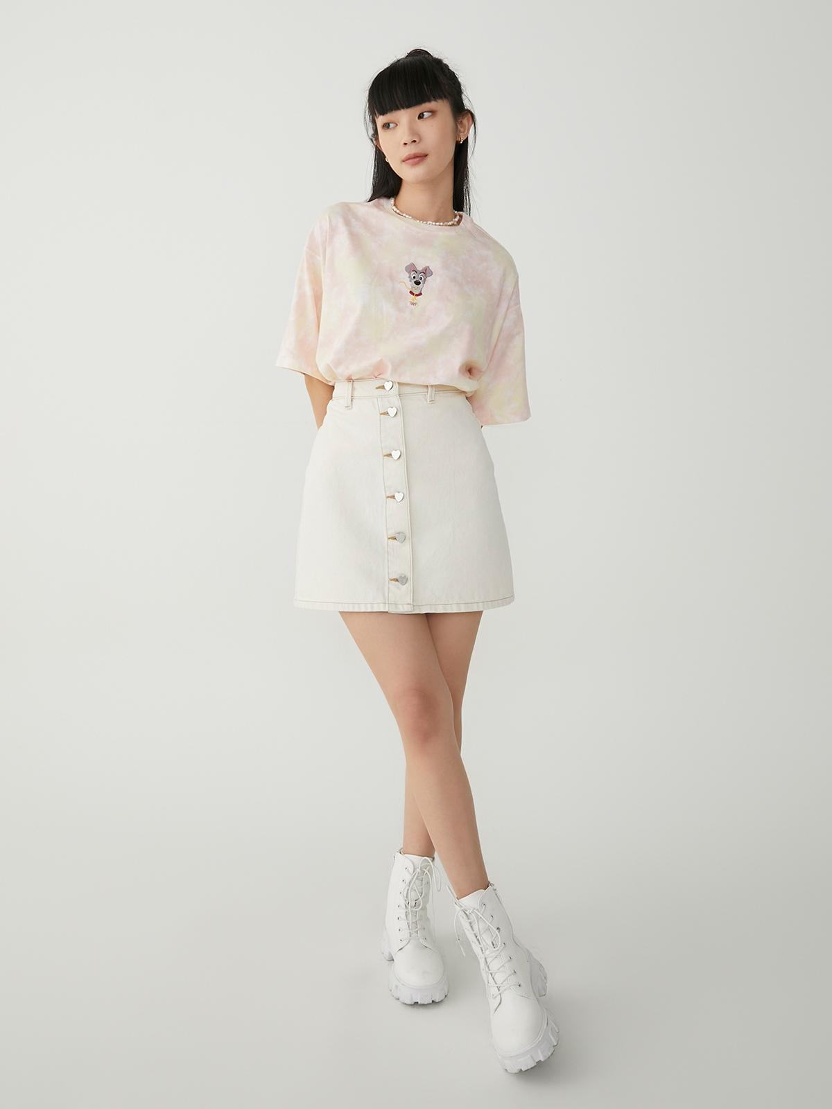 Sustainable Front Heart Shaped Button Skirt - Cream