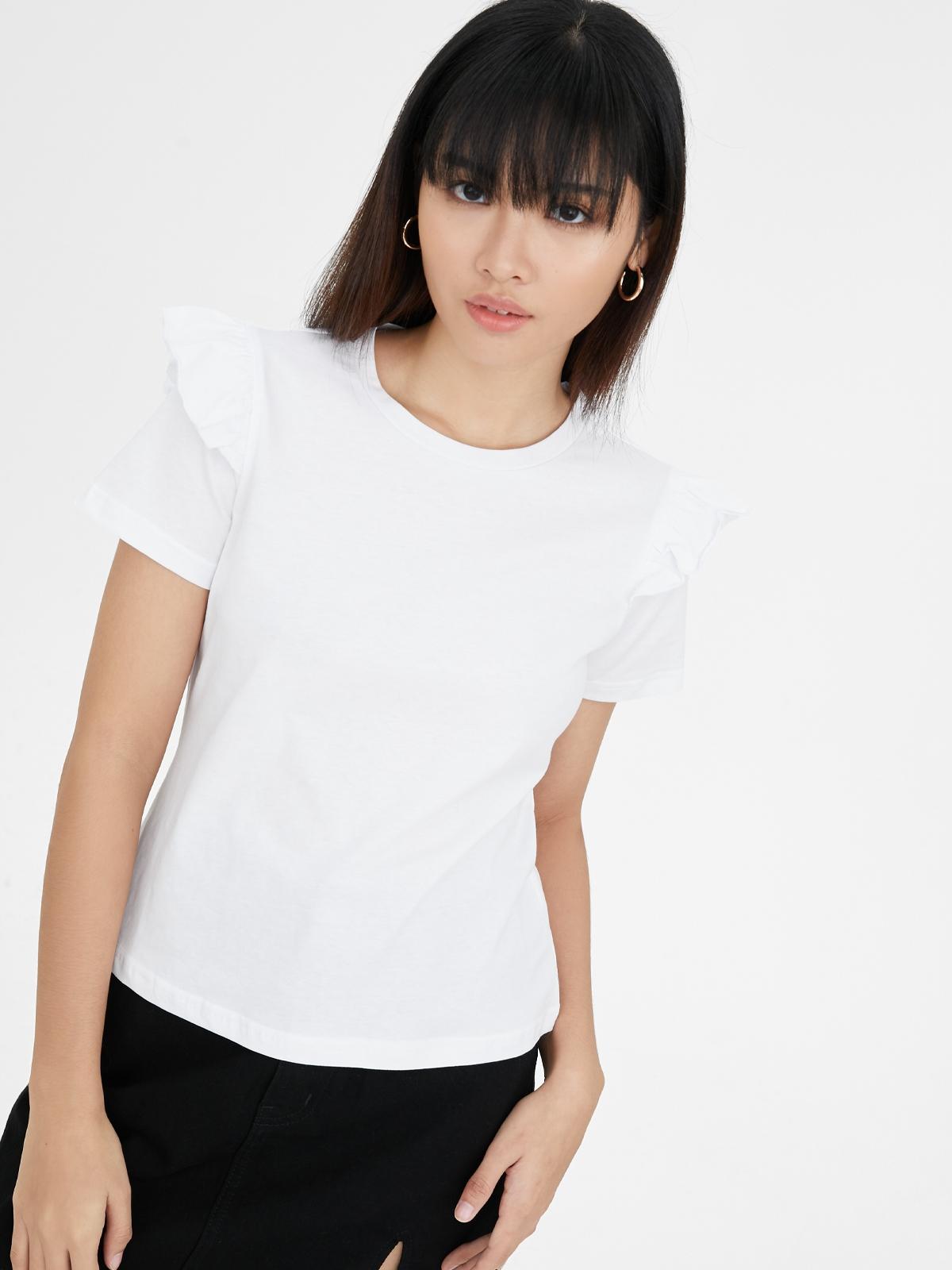 Ruffle Shoulder Basic Tee - White