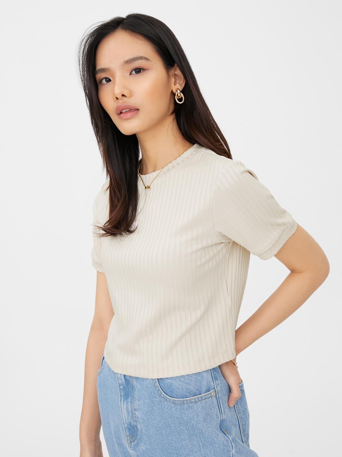 Textured Short Sleeve Top - Beige