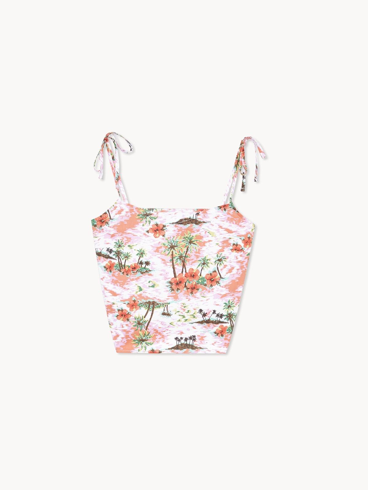 Tropical Print Crop Top - Pink