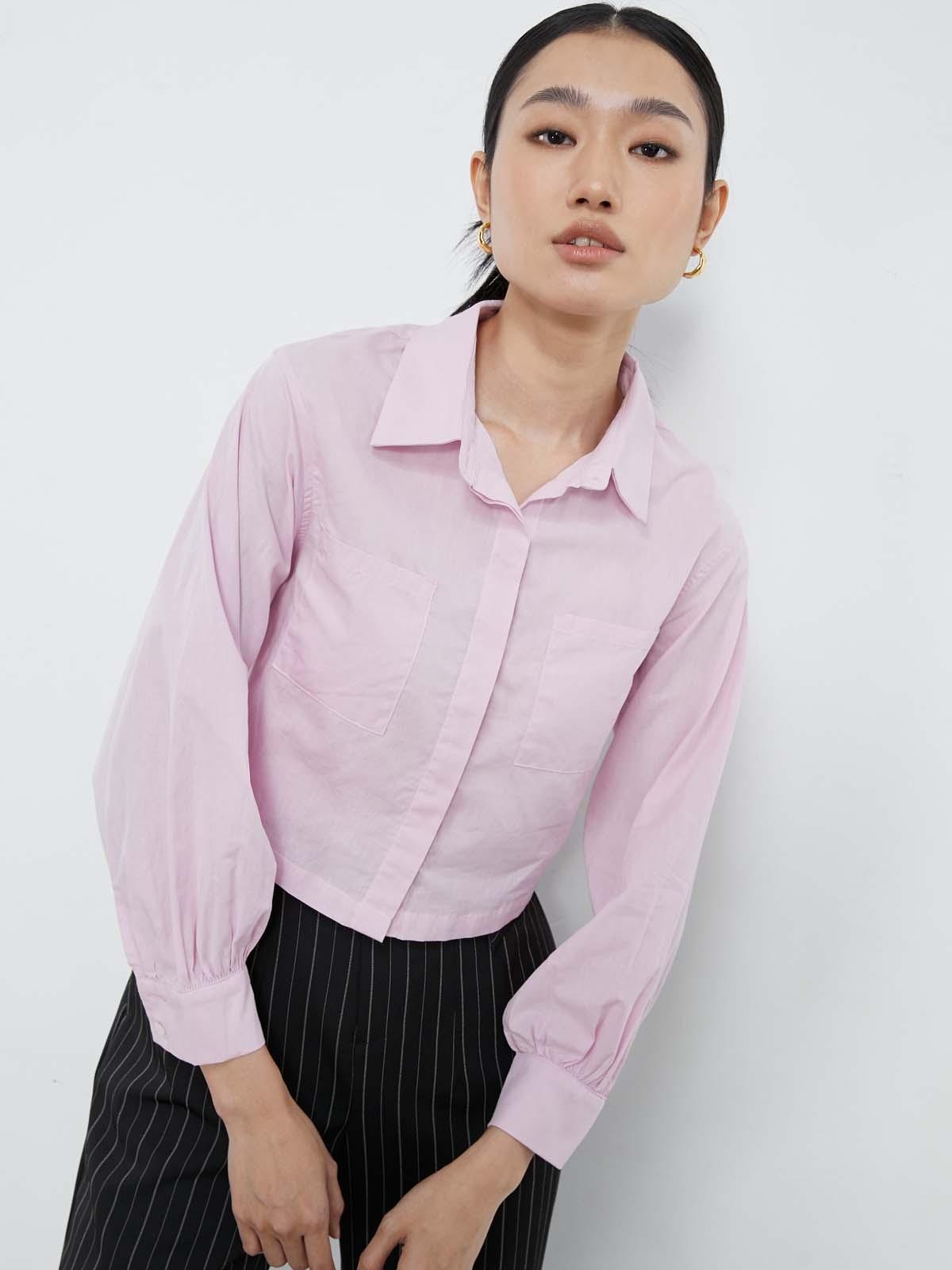 Cuffed Sleeve Cropped Shirt - Lavender