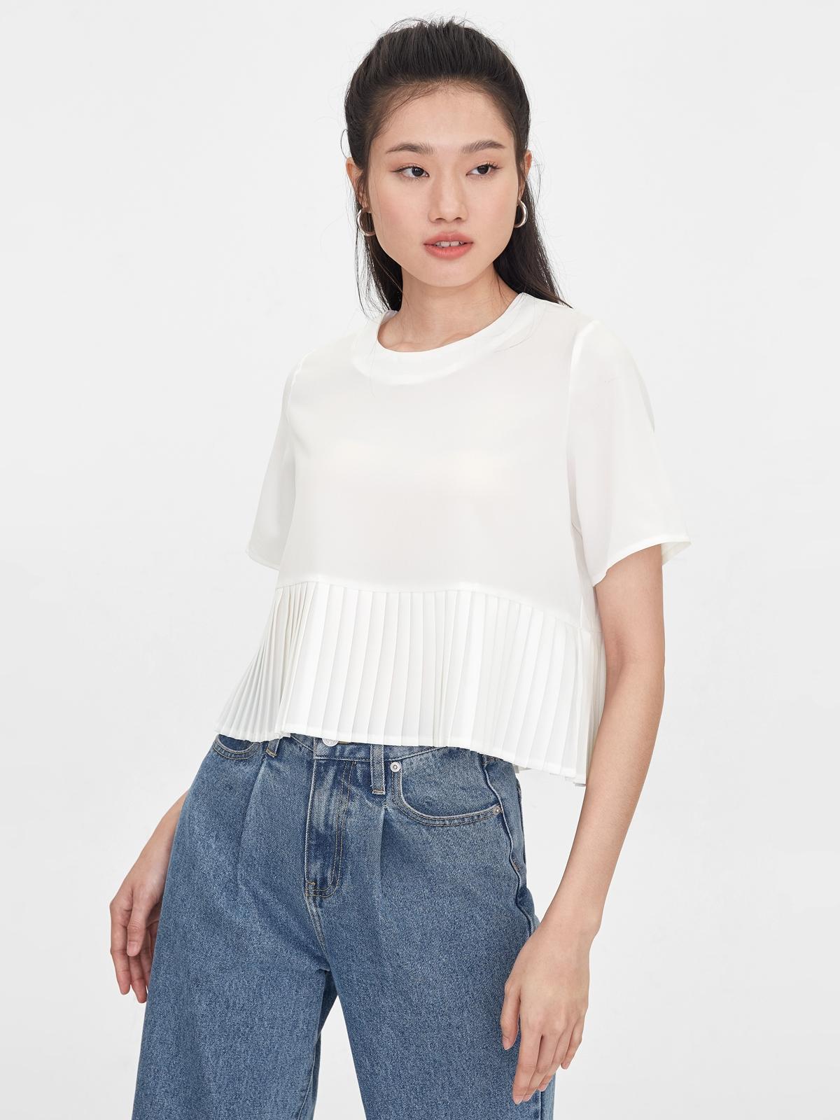 Pleated Hem Loose Blouse - White