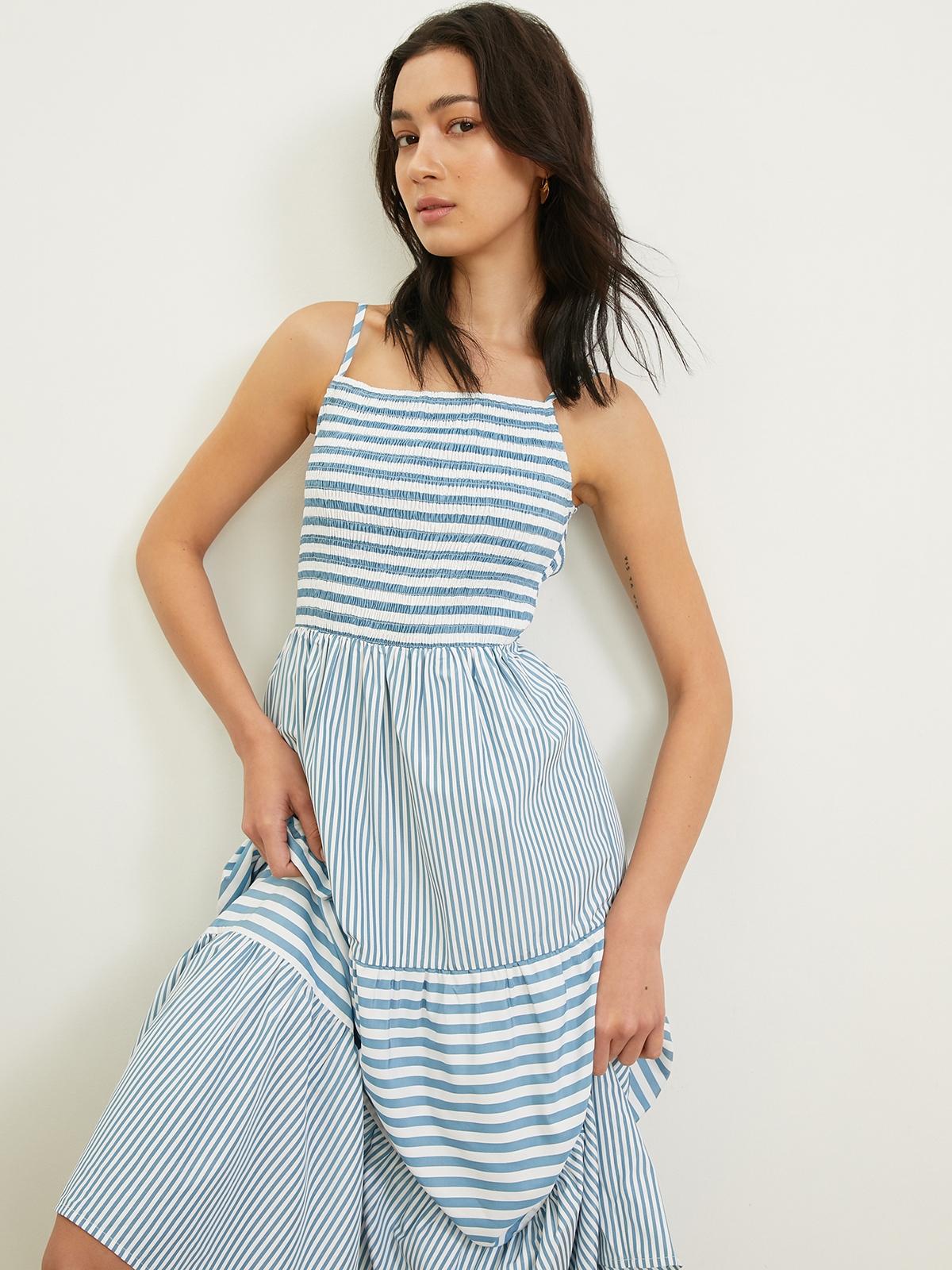 Striped Sleeveless Dress - Blue