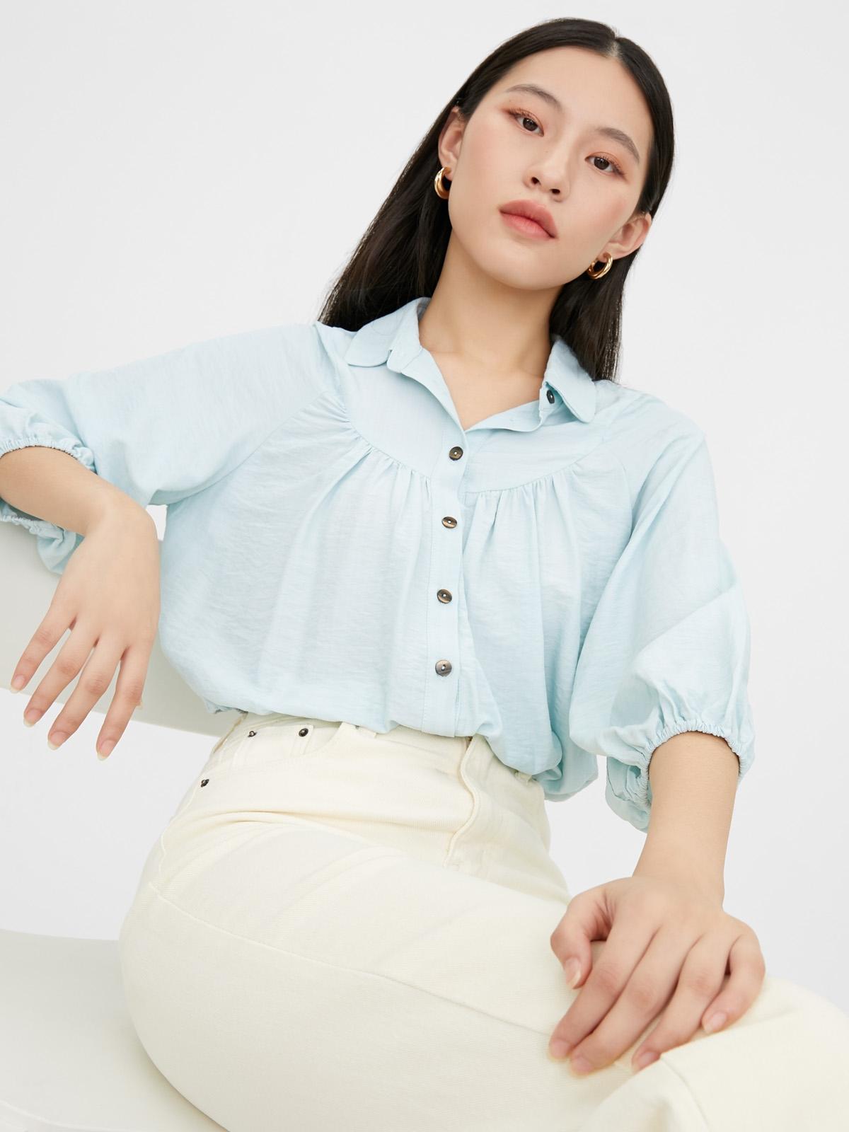 Button Down Cropped Shirt - Blue